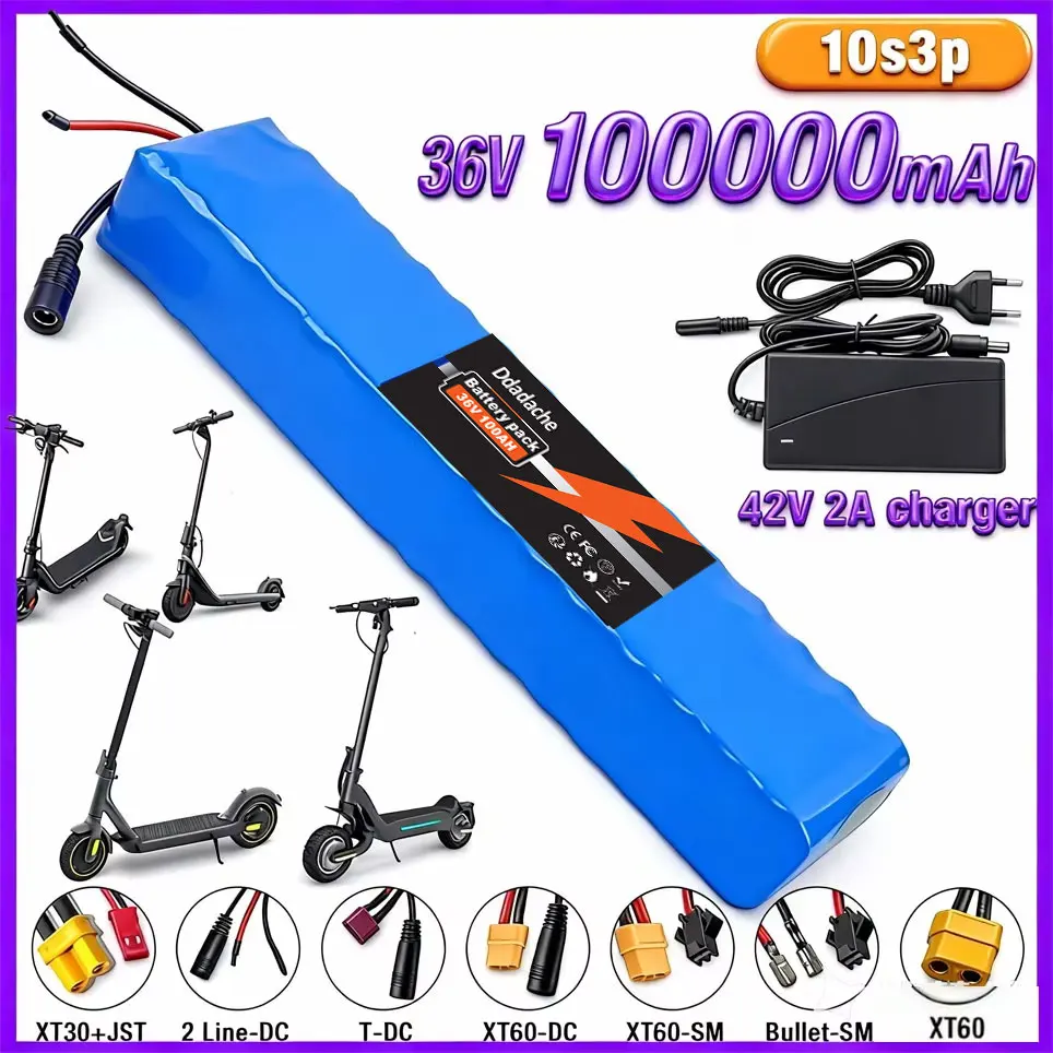 10S3P 36V 100Ah wiederaufladbarer Lithium-Akku, 500 W Leistung, modifiziertes Fahrrad, Elektroroller, Fahrzeug mit BMS