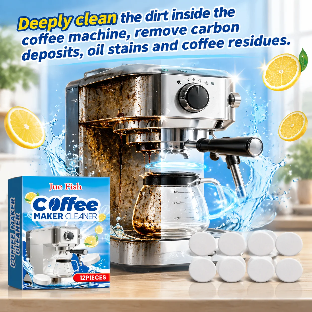 Coffee Machine Descaler Tablets 12pcs Count Coffee Maker Cleaner Tablets Compatible with All Major Brands Including for Home