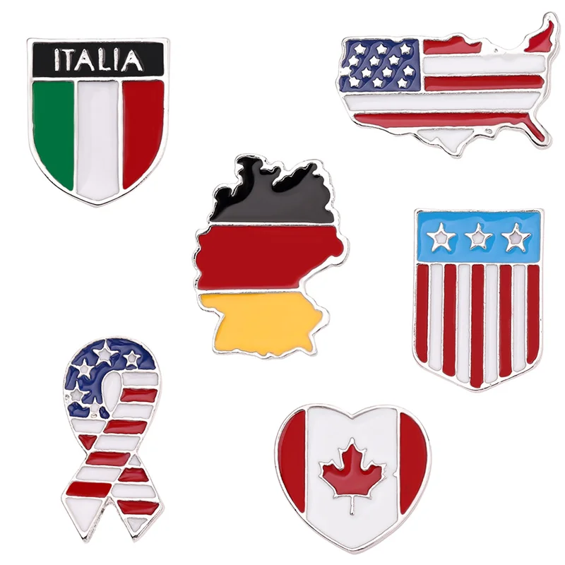 Pin de bandera nacional Canadá Italia Estados Unidos Alemania banderas botón solapa Pins insignias broches de rayas regalos de joyería