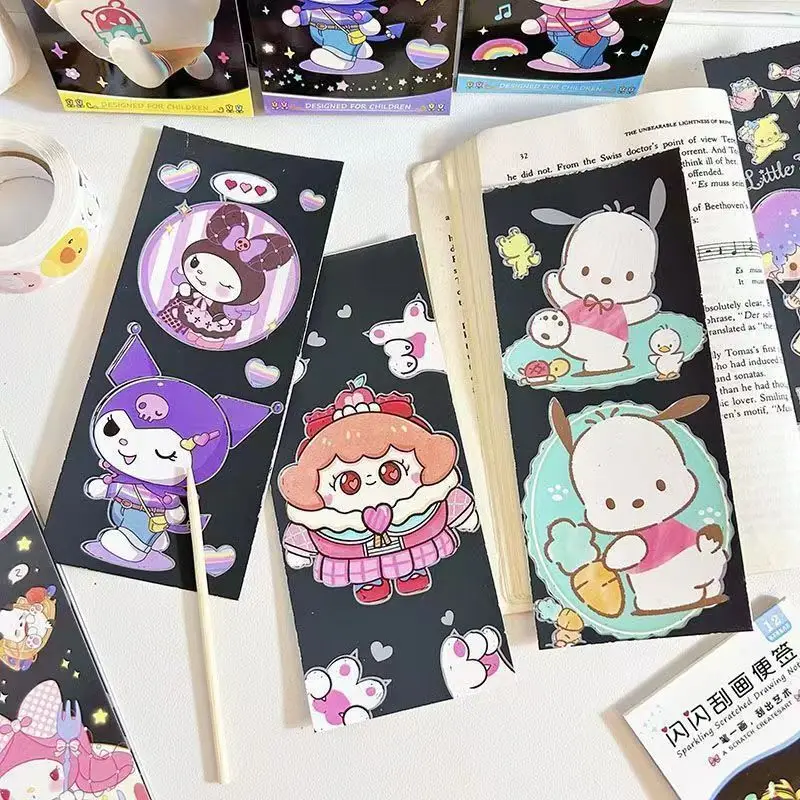New Sanrio Kuromi MyMelody DIY Fun Graffiti Scratching Book Cartoon Children\'s Creative Student Sparkling Scratching Painting