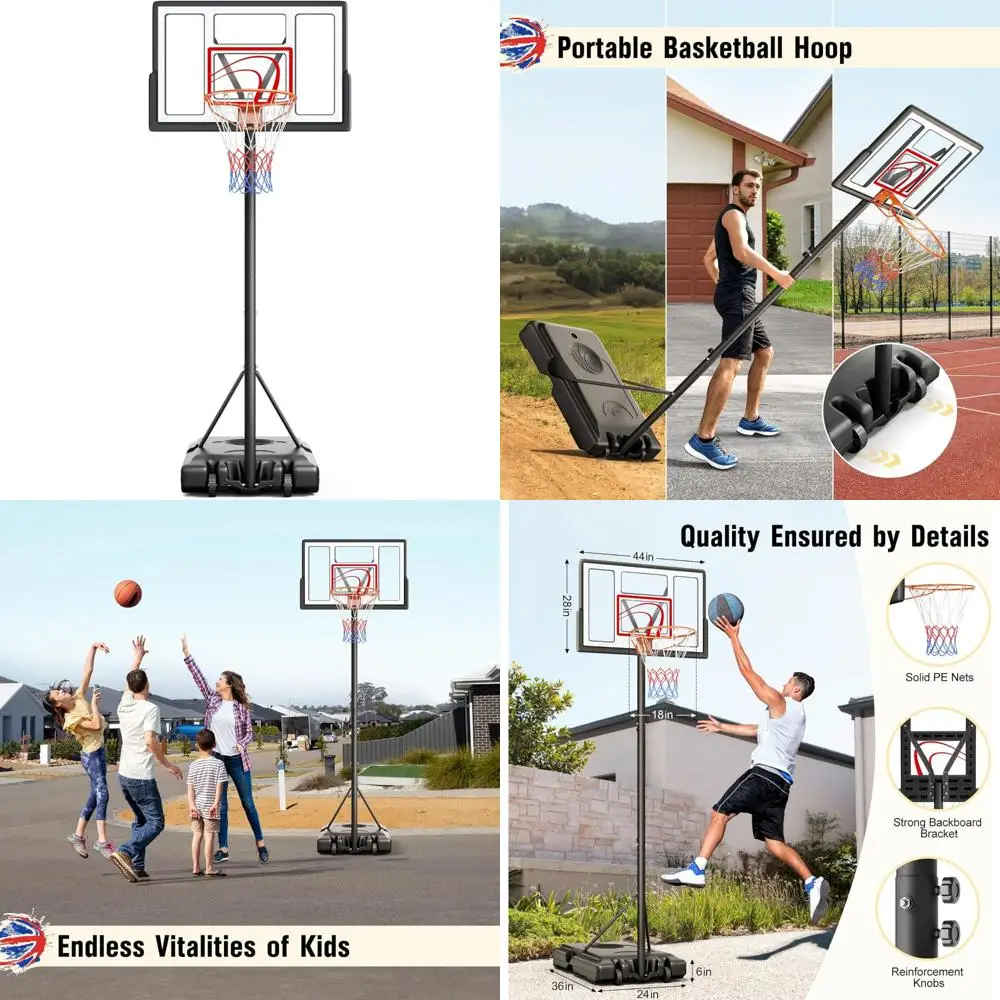 طوق كرة سلة محمول بطول 10 أقدام في الهواء الطلق، أطواق قابلة للتعديل للأطفال والشباب والكبار، لوحة خلفية مقاس 44 بوصة، مثالية لجميع الأعمار