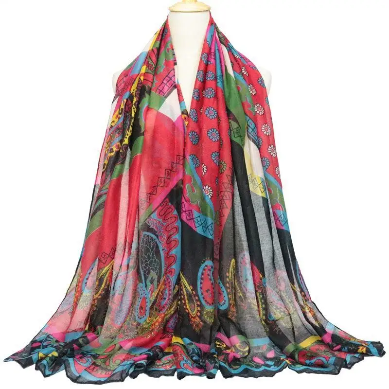 

2022 New Spring Retro Scarf Women Balinese Cotton Linen Scarves Female Shawls And Wraps Lady Painting Flower Hijab Stoles