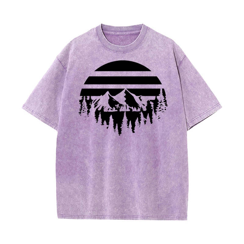 

Outdoor Forest Mountain 100% Cotton Adult Short Sleeve Tops Tees Lose Mother Day Washed Tshirts Graphic Crew Neck Washed T-Shirt
