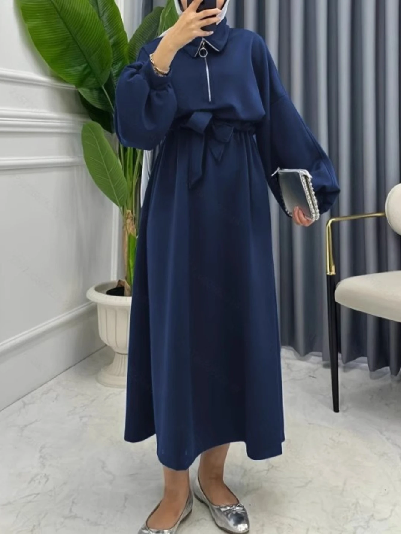 

Ид женское платье мусульманская Абая на молнии с лацканами на шнуровке вечерние Джалабия Рамадан длинные платья Vestidos Largos Kaftan арабский длинный халат