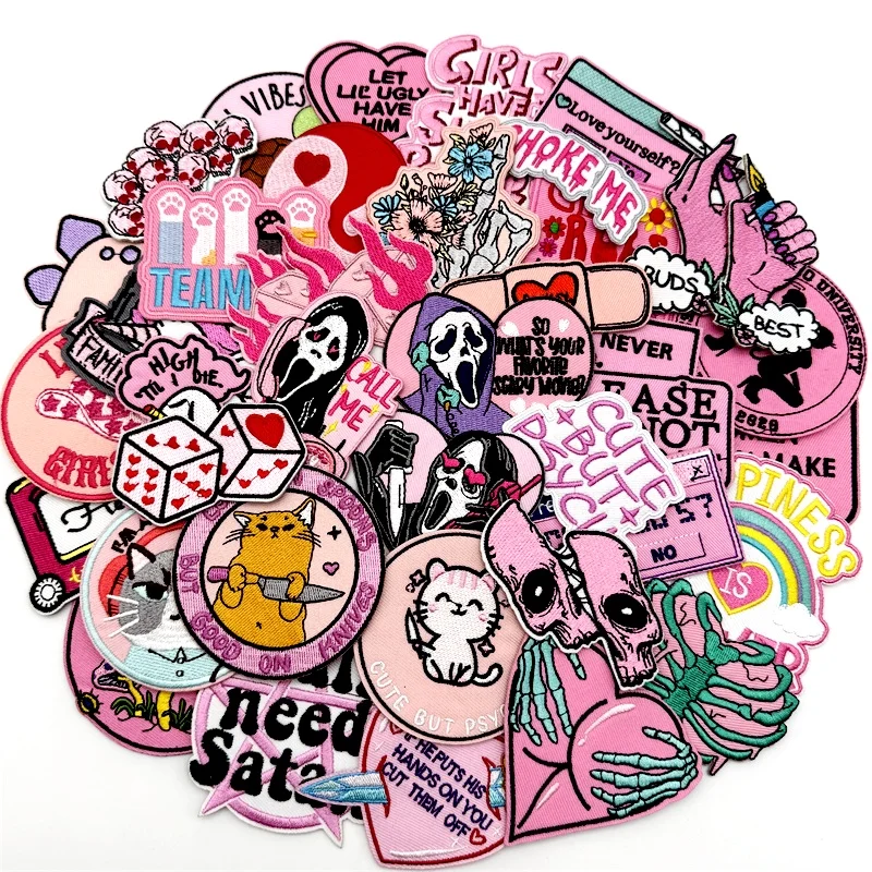 40 teile/los PUNK Verschiedene Stickerei Patches Applikation für Kleidung Eisen auf Patches DIY Dekoration Streifen Aufkleber Jean Jacke – Detail 4