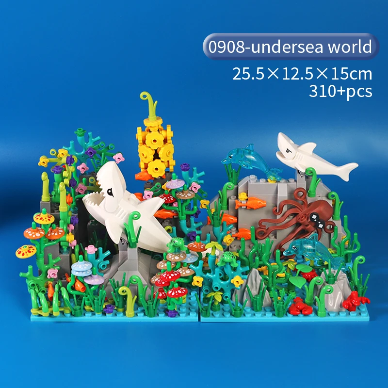 MOC Bausteine Unterwasser Welt Kreative Blöcke Set Nette Tiere Shark Octopus Algen Tier Stadt Ziegel Teile Kinder Spielzeug