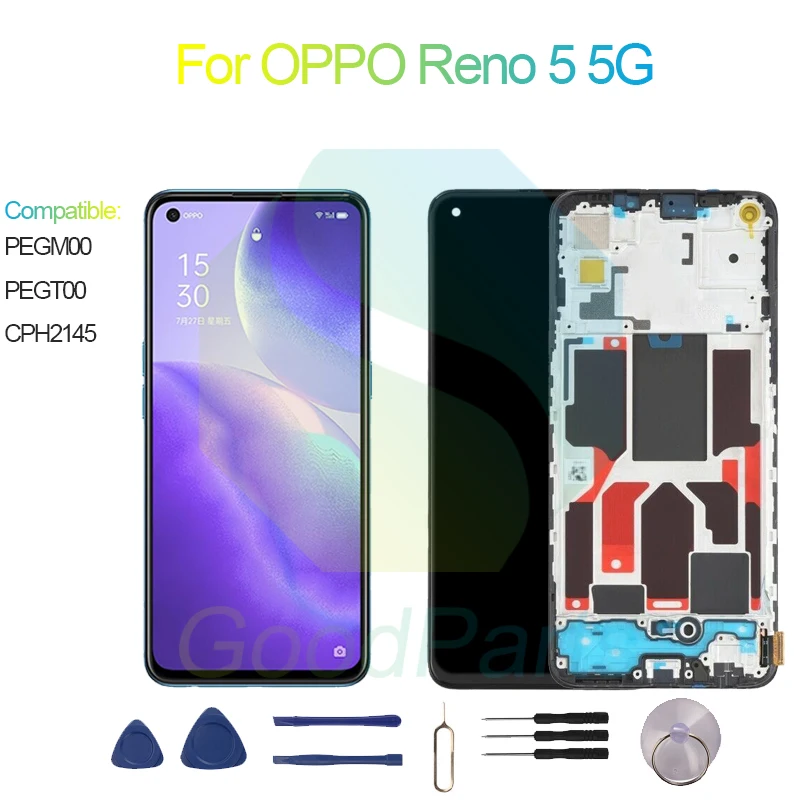 For OPPO Reno 5 5G Screen Display Replacement 2400*1080 PEGM00, PEGT00, CPH2145 Reno 5 5G LCD Touch Digitizer Assembly