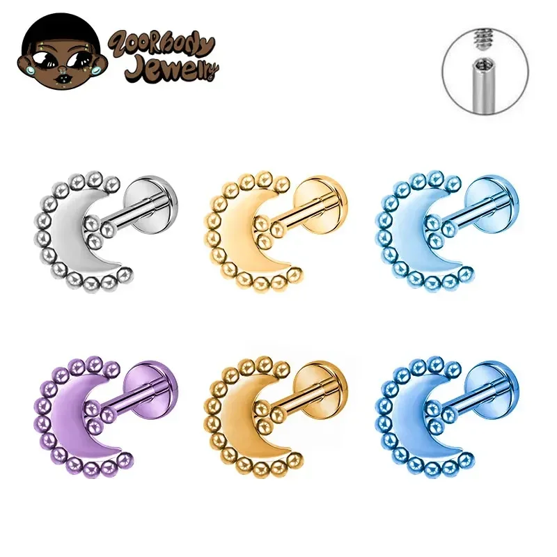 1Pcs ASTM F136 TItanium 16G Moon Shape Piercing with Ball Internal Thread Labret Tragus Helix Ear Studs Piercing Body Jewelry