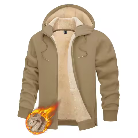 TACVASEN Fleece Lining Winter Hoodie Mens Sherpa Jackets Windproof Full Zip Warm Coats Climbing Hooded Casual Outwear Sportswear