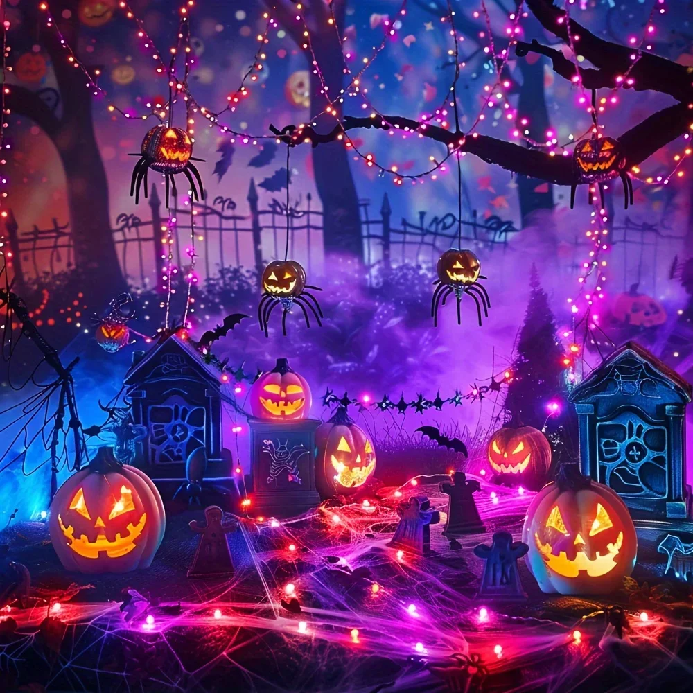 100/200LEDs 8Modes Black Wire String Light Halloween Purple Fairy String Light Indoor Wedding Christmas Garland Party Decoration