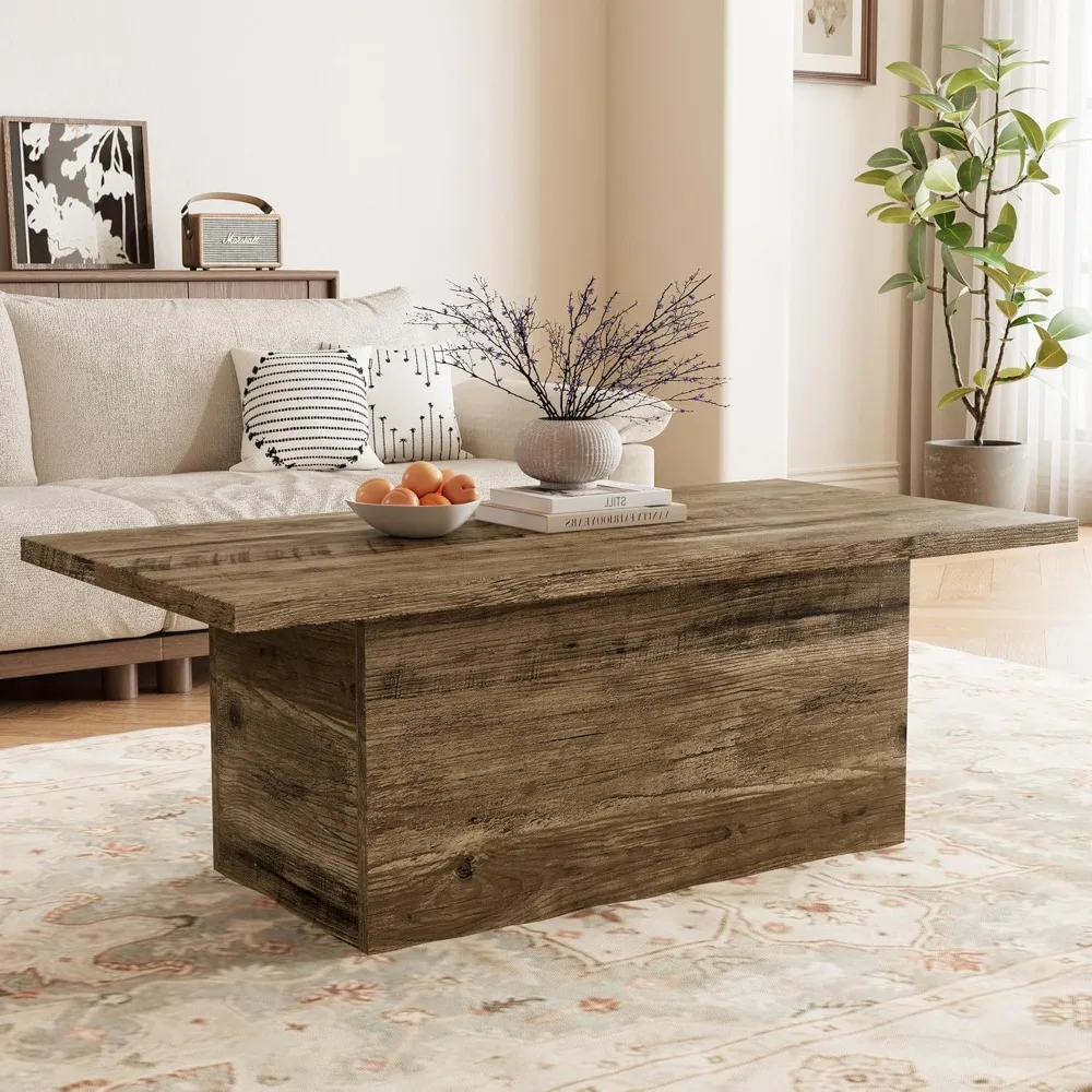 Modern 47.25-Inch Engineered Wood Coffee Table for Living Room and Home Office, Rustic Farmhouse Style Center Table