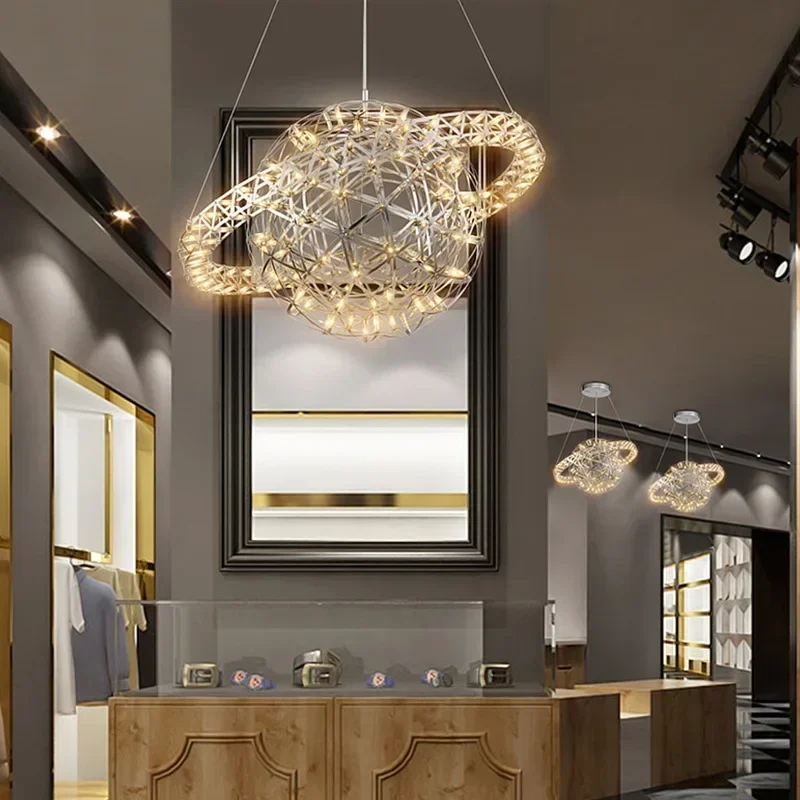 الشمال الإبداعية السماء ستار شرارة الكرة الثريات مصمم الفولاذ المقاوم للصدأ قاعة الدرج كروية LED إضاءة ديكورية للمنزل