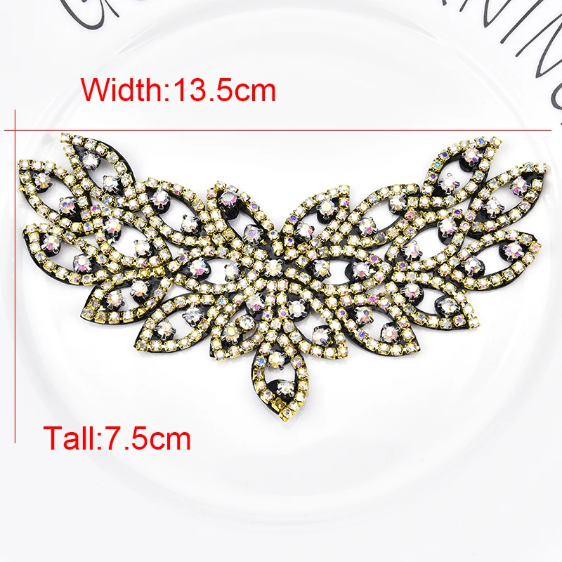 2Pcs Rhinestone Applique Crystal Bow Pearls Glass Stone Patches Embroidery Trim Sew On Shoes Bags Hats Clothes Decoration