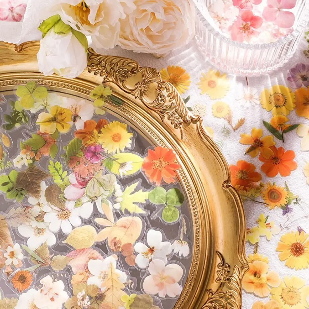 

45PCS Fallen Leaves Nature Flower Series Stickers Boxed Waterproof Scrapbook Stickers PET Colorful Diary Stickers Scrapbooking