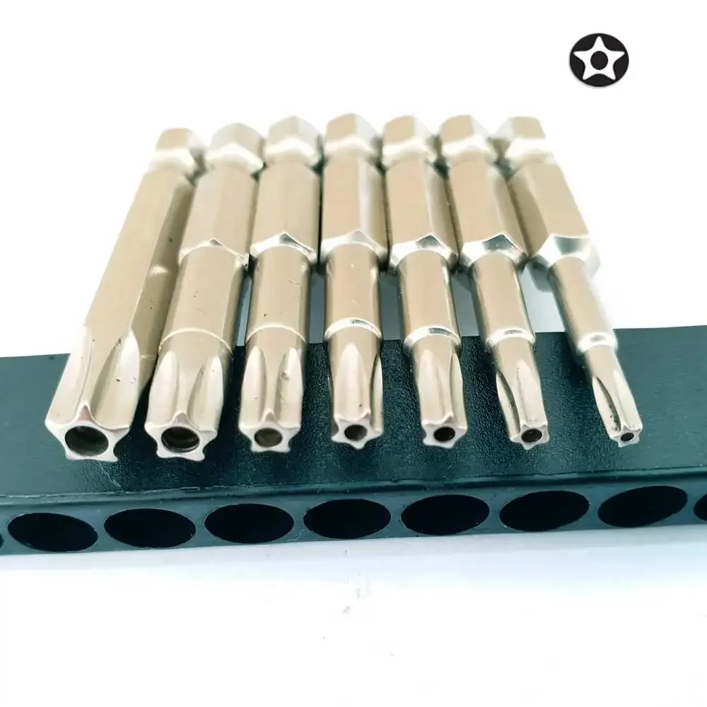 7 peças 5 pontas de chave de fenda torx 50mm s2 chave de fenda estrela magnética 1/4 "haste sextavada t10 t15 t20 t25 t27 t30 t40