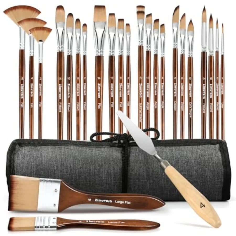 

【Spot goods】25pcs Paint Brush Set Professional Paint Brush Set with Cloth Roll and Paint Spatula Nylon Brushes for Acrylic Pain