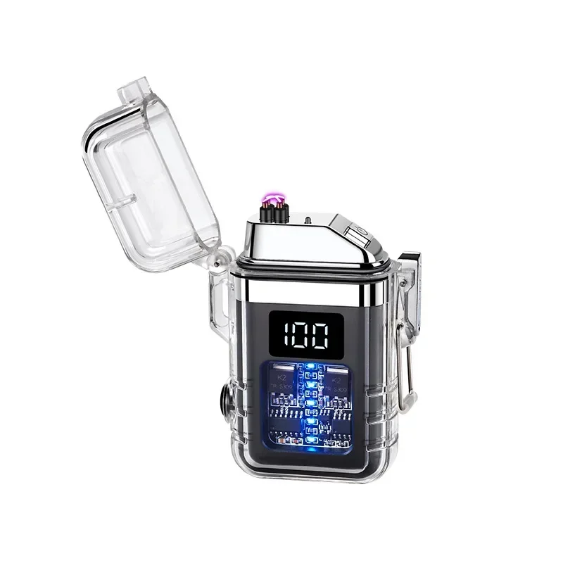 Transparent Shell Digital Display Waterproof Electronic Pulse Lighter COB Lighting Rechargeable Arc Lighter Outdoor