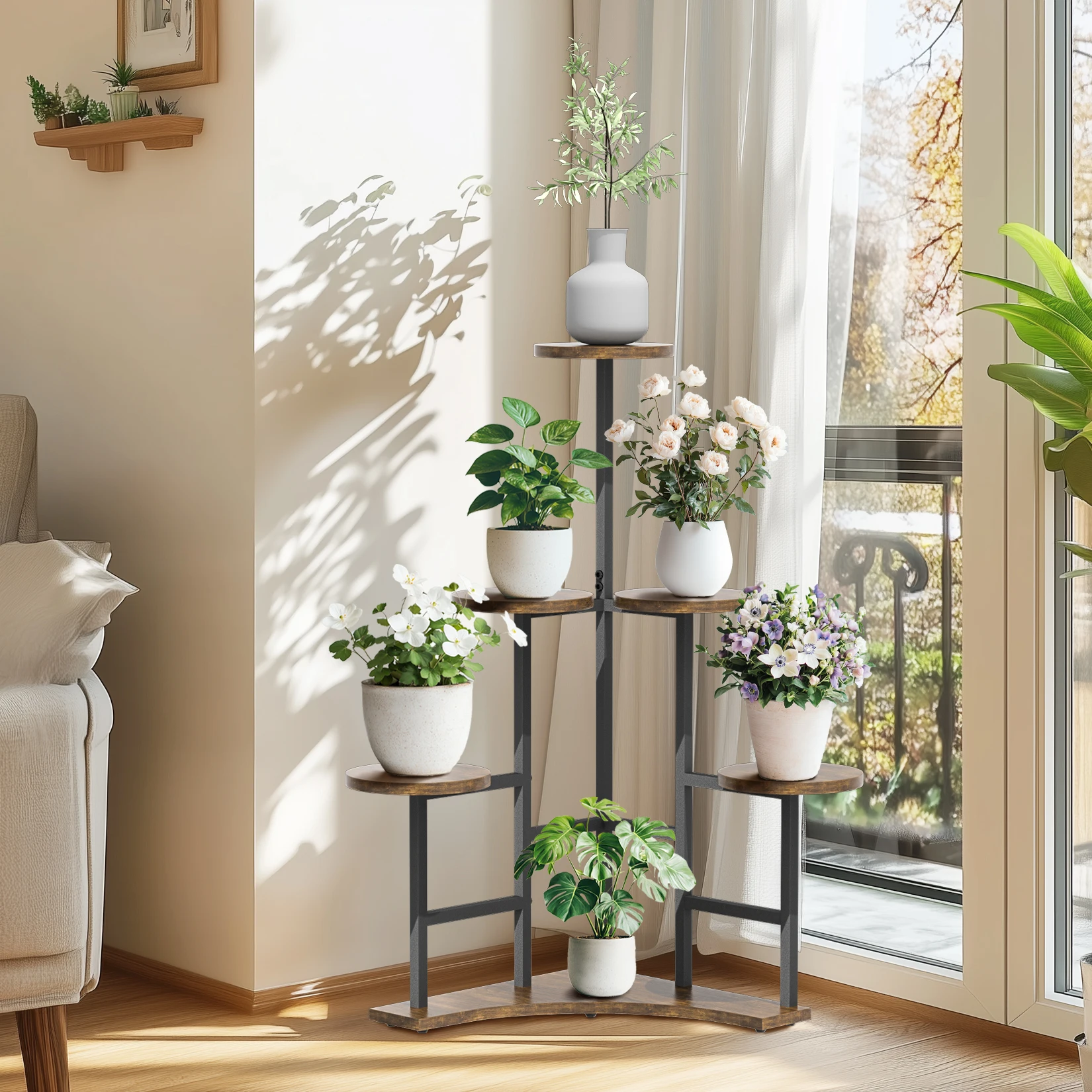 

5 Tiered Tall Corner Plant Stand Multiple Potted Flower Holder Organizer Rack for Balcony Garden Planters