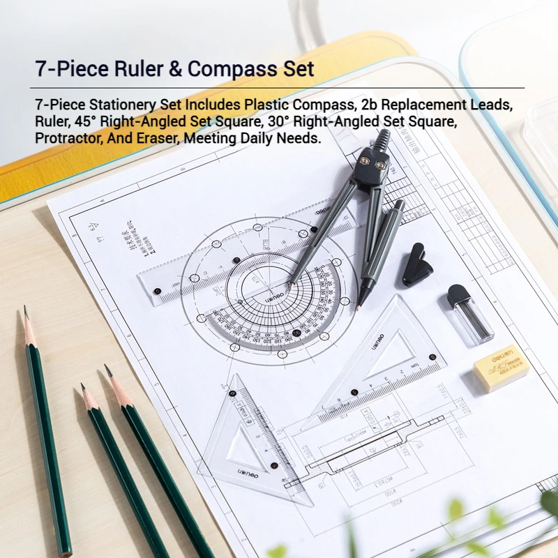 Deli Compass Set Student Drawing Ruler Multi functional Learning Stationery Engineering Drawing
