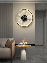 Living room creative clock wall lamp painting modern simple light luxury background wall clock quiet light clock