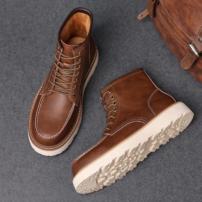 Men's Chukka Boots Waterproof Leather Casual Lace Up Ankle Oxford Boots Daily Dress Shoes For Men