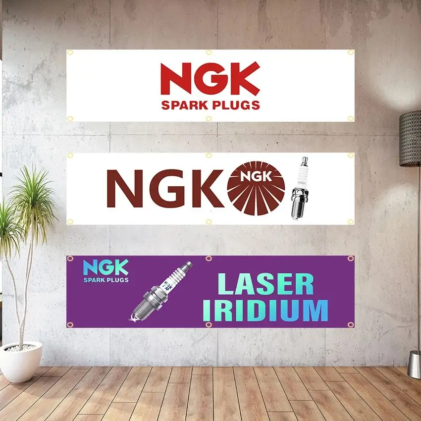 60x240cm NGK Zündkerzen Flaggenbanner Autoteile Auto LKW Motor Deko Outdoor Garage Werkstatt Wanddisplay Schild