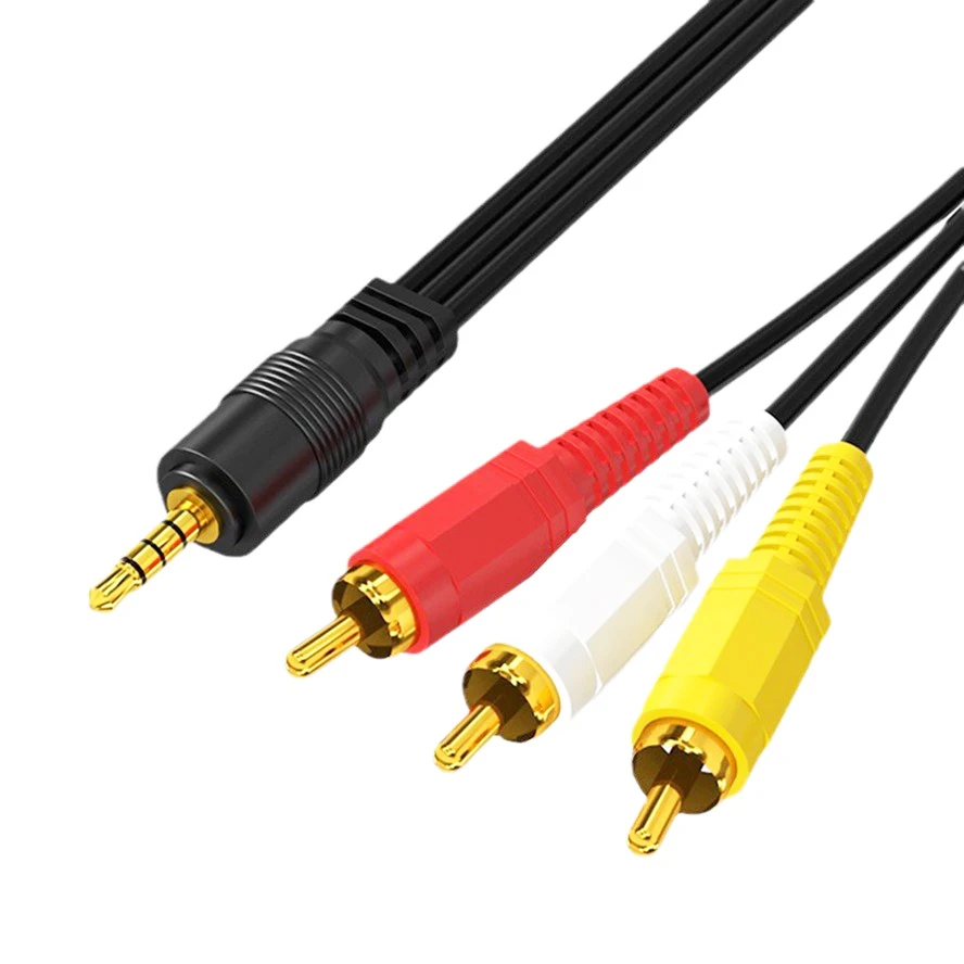

4 Pole 3.5mm Male to 3 RCA Male Stereo Audio Video AV Composite Cable for CD Camcorder DVD Player TV Set-top Box 1.5M