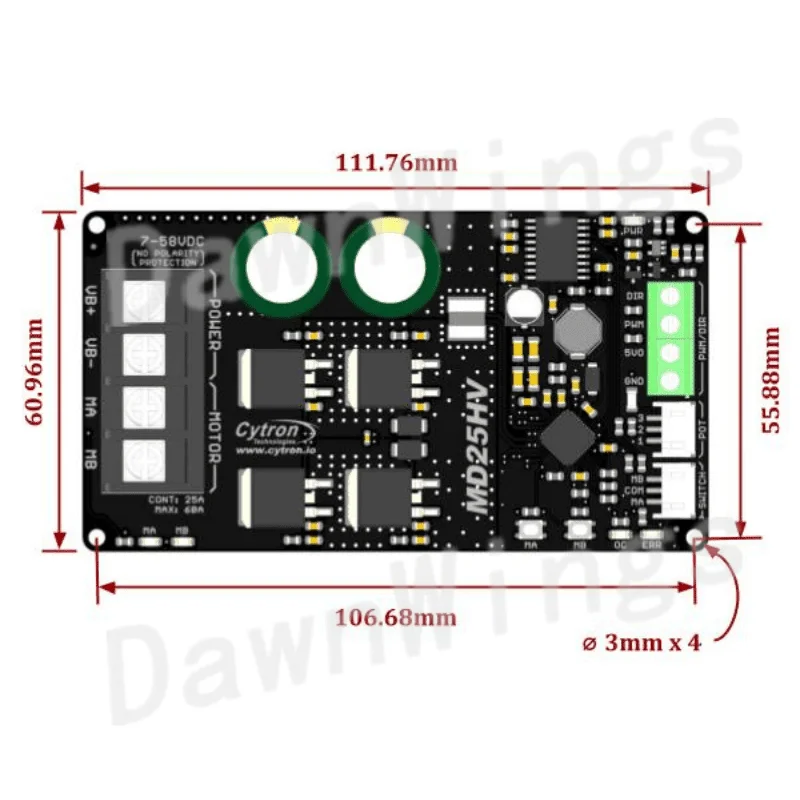 MD25HV Cytron 25Amp 7V-58V High Voltage DC Motor Driver