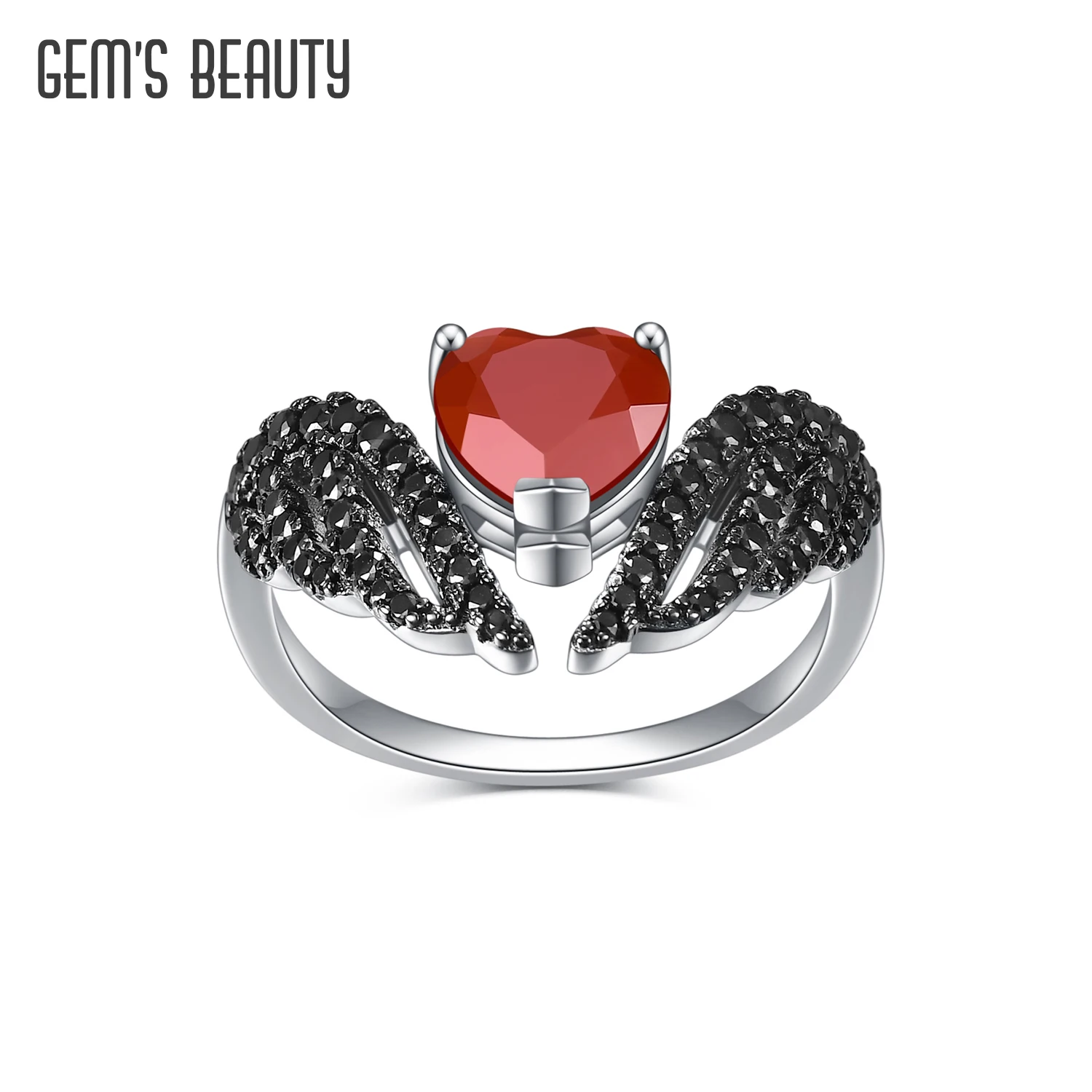 

GEM'S BEAUTY Black Swan Feather Wing Rngs For Women 925 Sterling Silver Fashion Ring Fine Jewelry Natural Stones Red Garnet