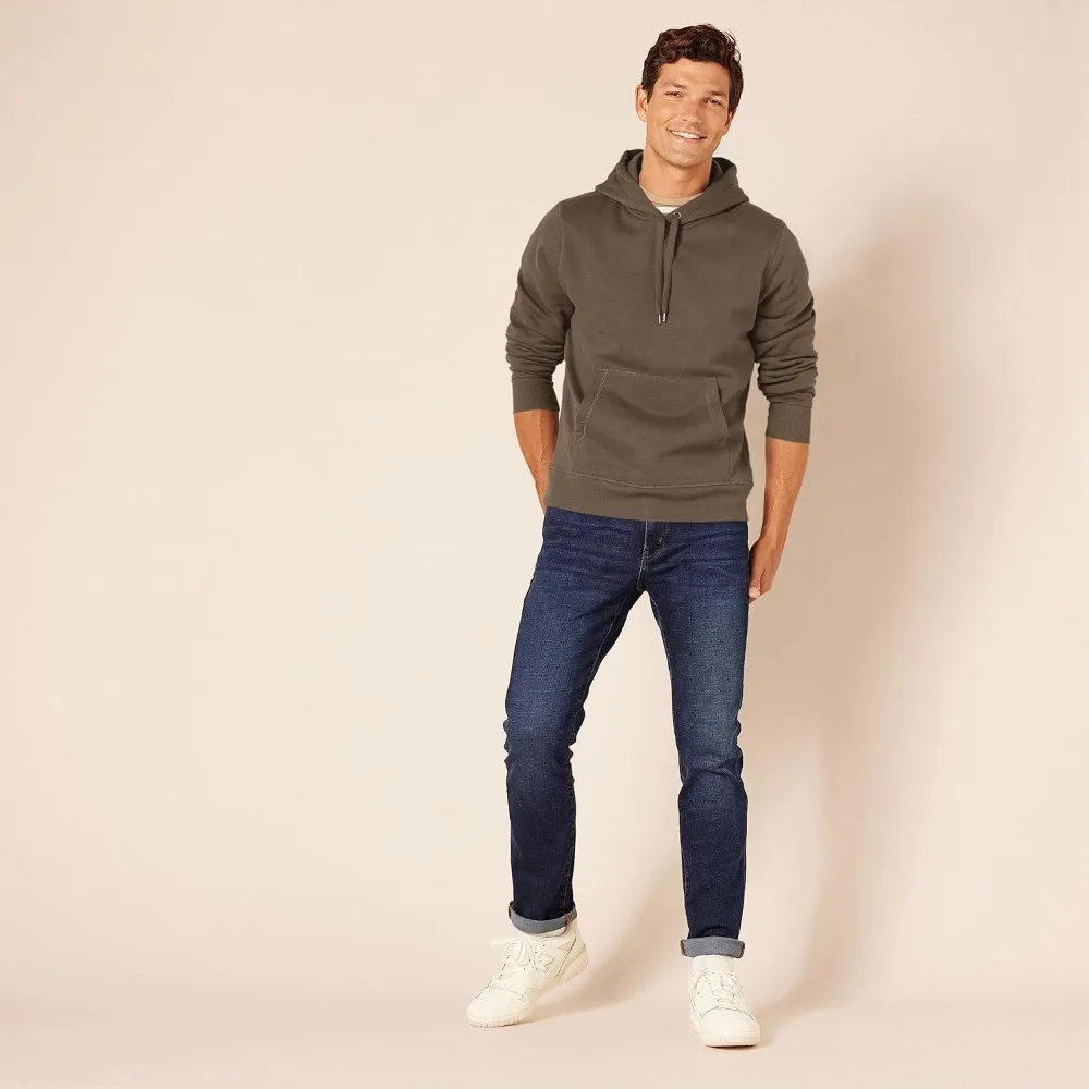 Sudadera con capucha marrón para hombre, informal, con cordón y bolsillo canguro