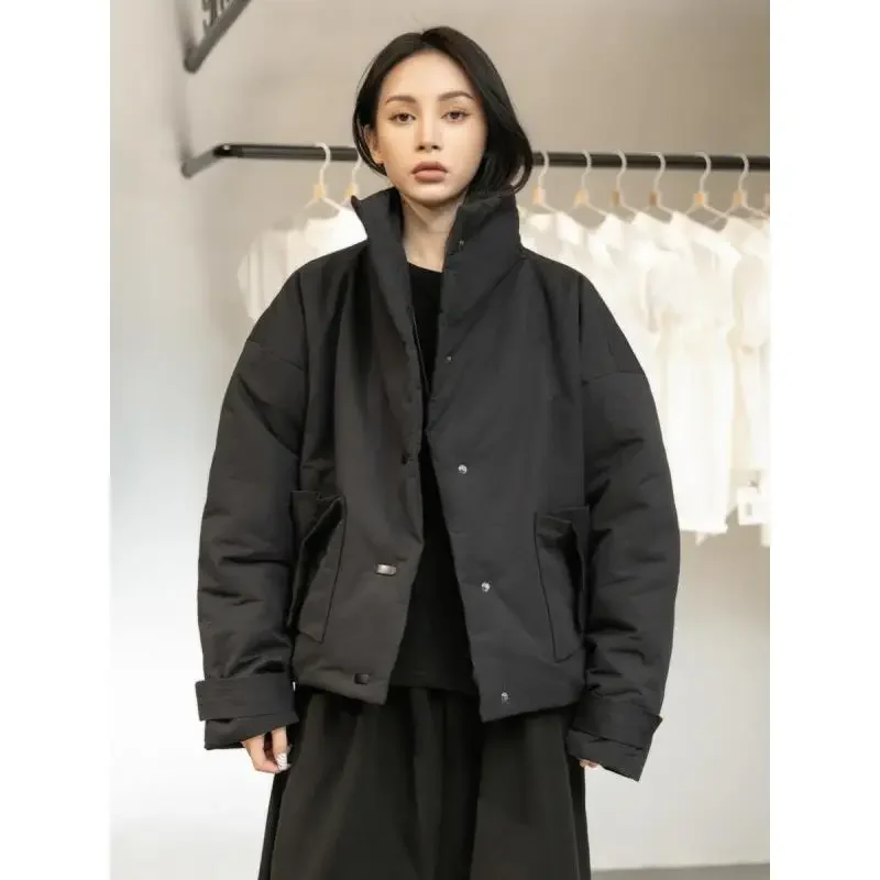 Autumn/Winter New Japanese Black Loose Cotton Quilted Jacket
