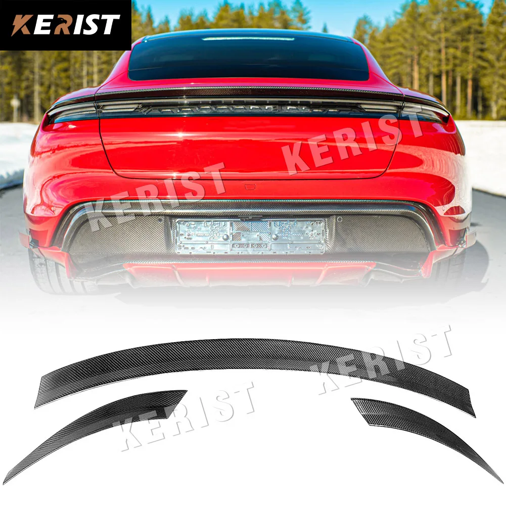 3pcs spoiler carbon fiber For Porsche Taycan RWD 4S Turbo S rear lip / trunk 2019-up