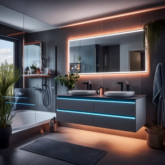 

Modern Elegant Bathroom Vanity with Light Emitting Diode Light Stainless Steel Waterproof Sink Vanity Set
