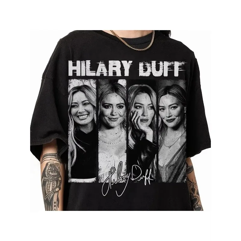 90s Hillary Duff Print, Couple Summer Street Style T-shirt, Y2K Style, Suitable for Both Men and Women in All Seasons