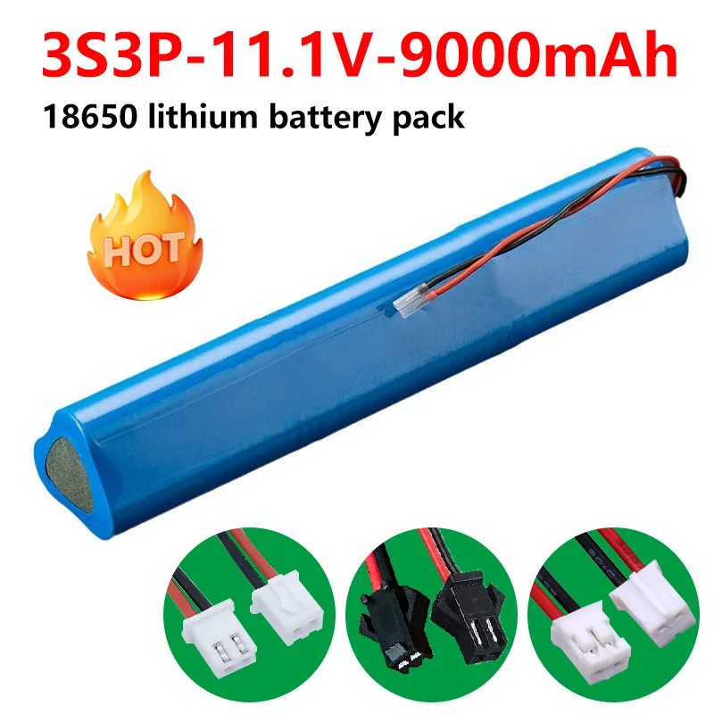 

11.1V 9000mAh 3S3P lithium battery pack 18650 large capacity rechargeable battery for smart speakers LED lights fishing lights