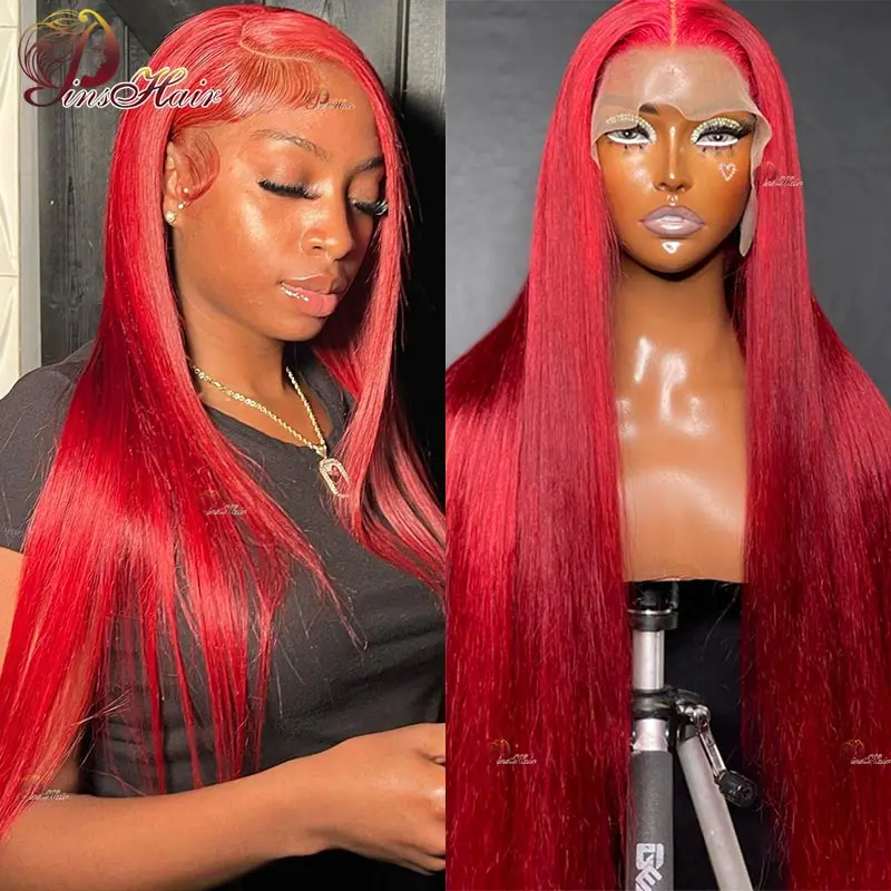 Straight Hot Red Lace Front Human Hair Wigs for Women Pre Plucked 13X4 Lace Frontal Wig Human Hair Burgundy 99J Lace Front Wig