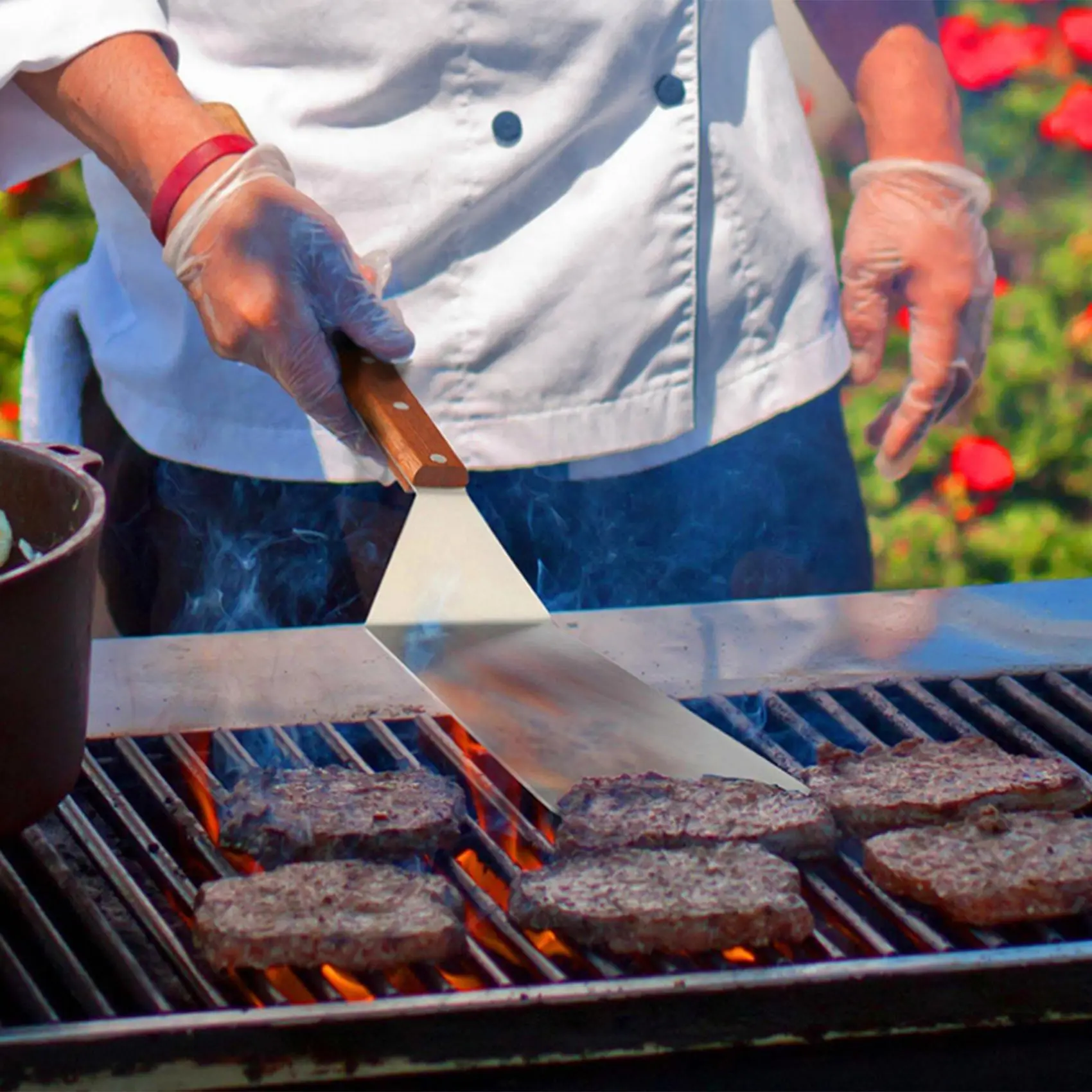 Stainless Steel Burger Spatula,Square Spatula Cooking Scraper Hamburger Turner With Wooden Handle For Barbecue, Steak Limited Ti