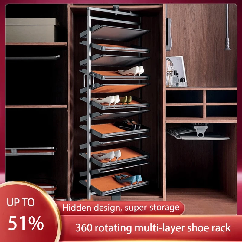 360-Degree Rotating Shoe Rack Customizable Pull-Out Shoe Rack Multi-Function Rotating Shoe Cabinet Built-In Rotating Shoe Rack