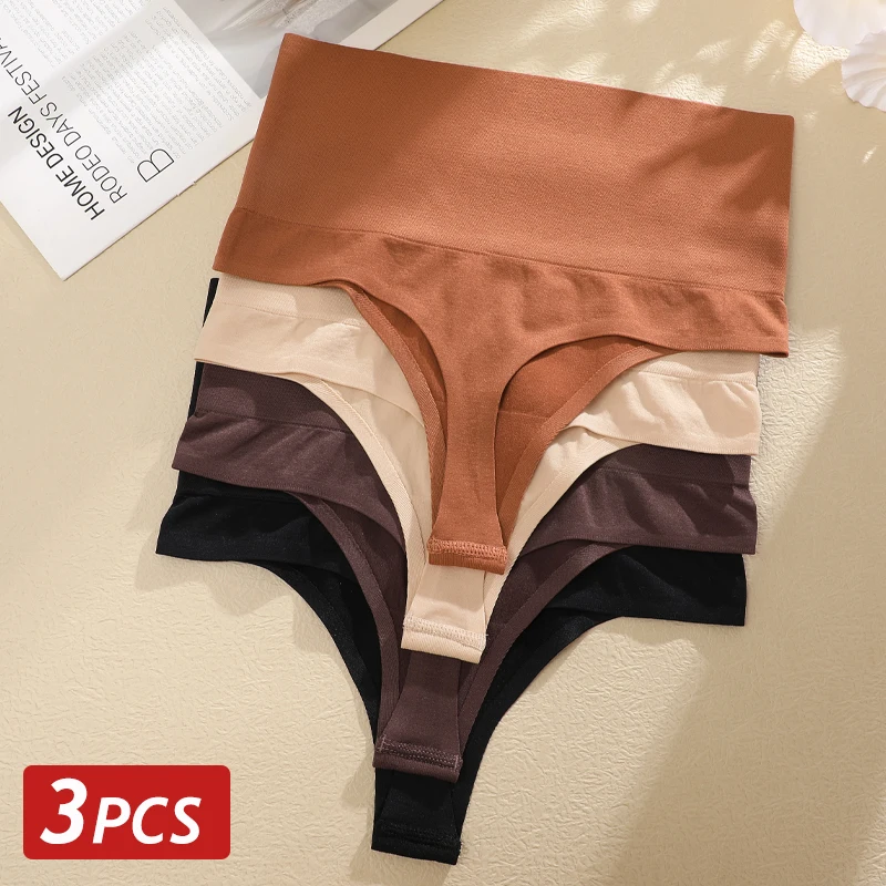 3PCS/Set Women High Waist Shaping Thongs Seamless Tummy Control Slimming G-String Panties Butt Lifter Lingerie Female Underwear