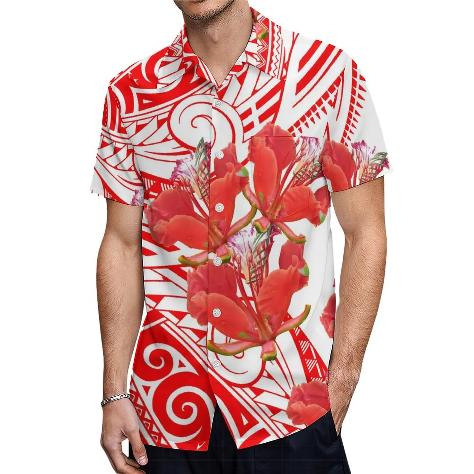 Polynesische Print Heren Overhemd Custom Patroon Pacific Eiland Stijl Paarjurk Zomer Een Schouder Dames Jurk