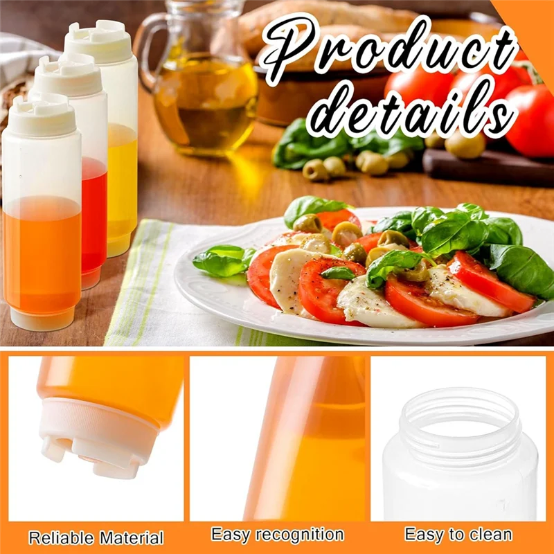 

AT51-6 Pcs 16 Oz Inverted Plastic Squeeze Bottles, Refillable Tip Large Valve Dispenser Condiment Squeeze Bottle For Sauces