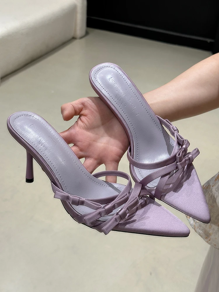 

Open Toe Bow-knot Women Slippers Summer Lady Shoes Slingback Solid Fine Heel Sandals Zapatos Mujer
