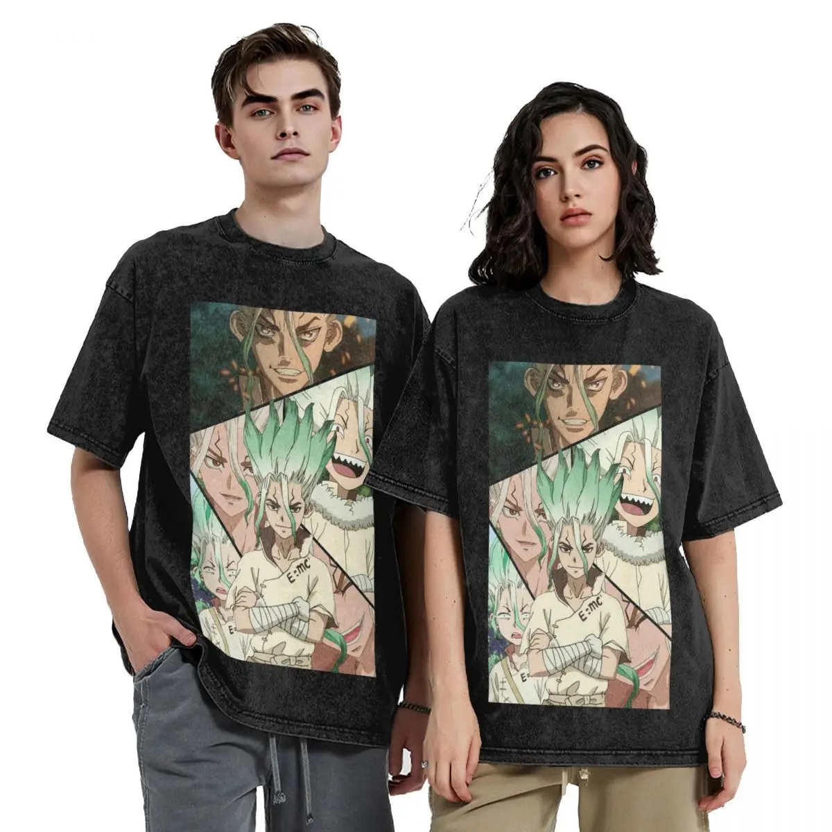 Senku Ishigami Dr Stone Apan Anime Washed T Shirts Cotton Short Sleeve Hip Hop T-Shirt Streetwear Tops Tees for Men Women