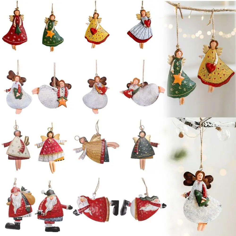 Cartoon Angel Girl Christmas Decorations Santa Claus Wrought Iron Hanging Pendants Festival Accessories Multicolor