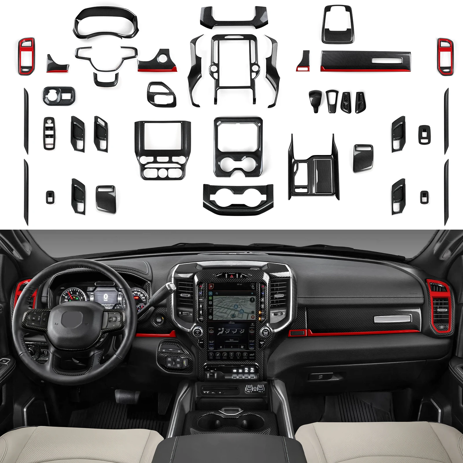 Para Dodge RAM 1500 2500 3500 2019-2026 consola central de coche cubierta de Panel de cambio de marchas pegatina Interior de fibra de carbono accesorios ABS