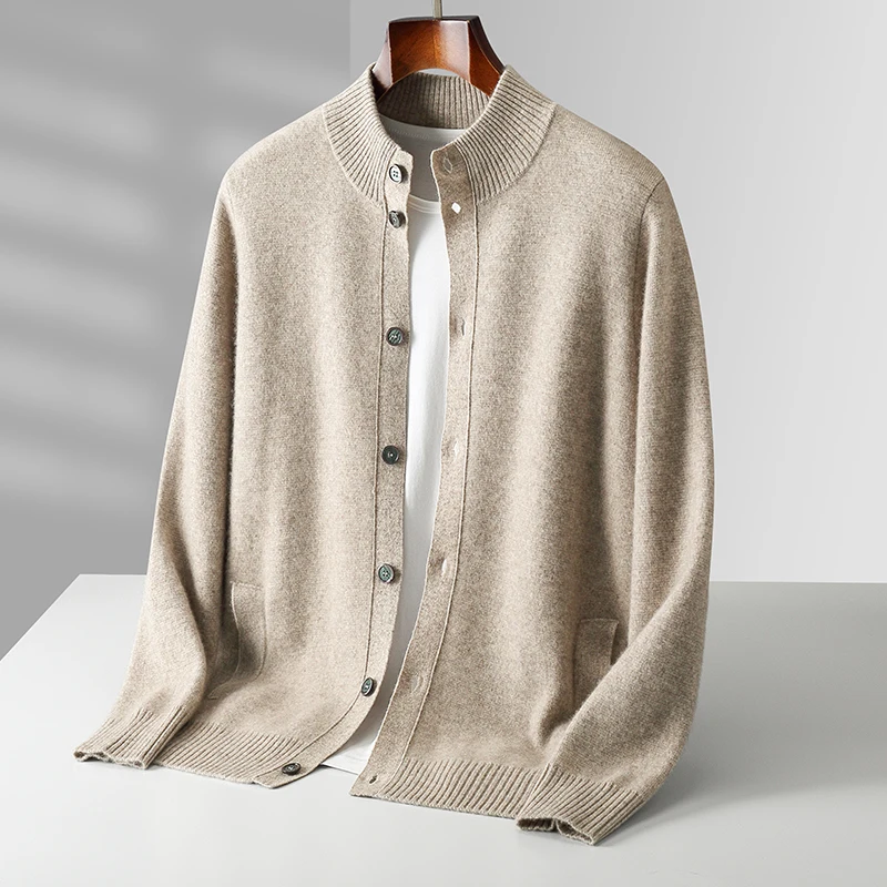 100% merino wool men\'s cardigan cashmere sweater autumn and winter new knitted coat solid color long sleeve high quality coat.