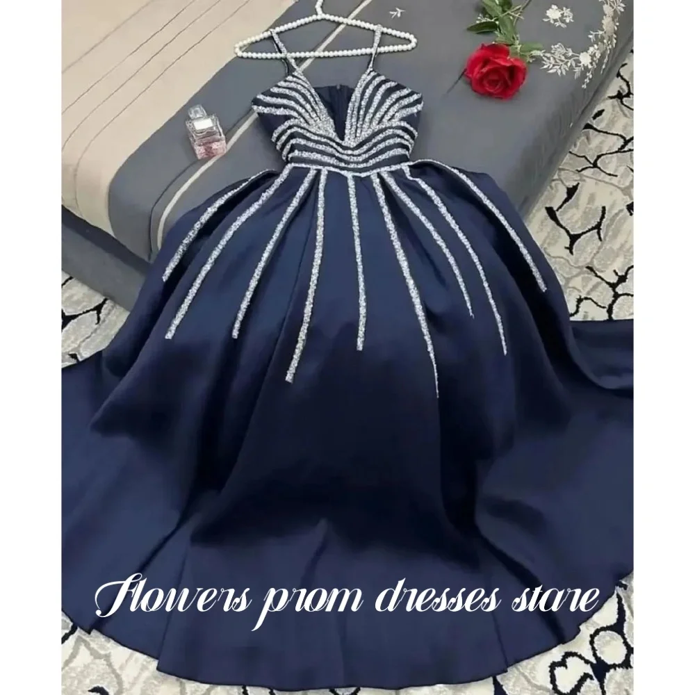 

Flowers Prom Dresses A Line Party Dress Spaghetti Strap Evening Dress with Pleats Sequins Arabic vestido de fiesta Customized