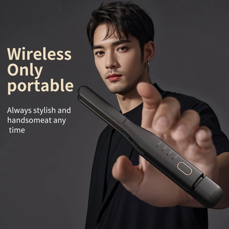 Rechargeable Slim Wireless Hair Straightener Men's short hair curling iron, dual-use for straightening and curling, mini hair st