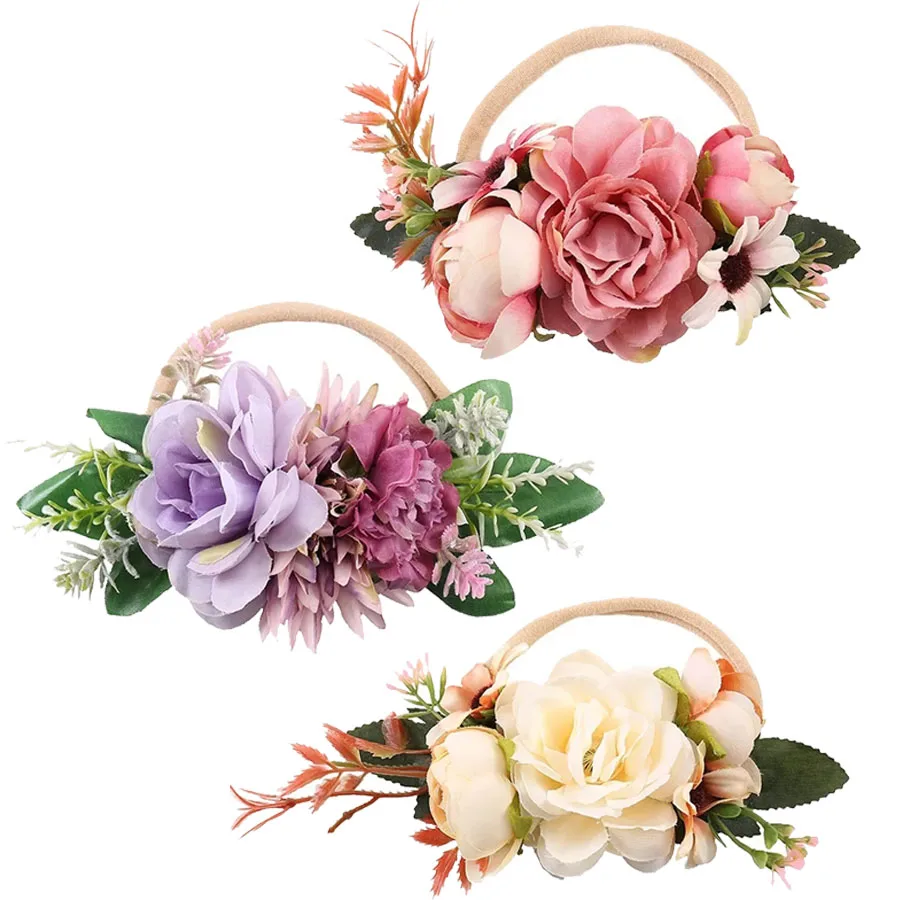 Baby Girls Artificial Flower Headband Nylon Elastic Cute Princess Hair Accessories Baby Hair Band Headdress Child Photo Tools