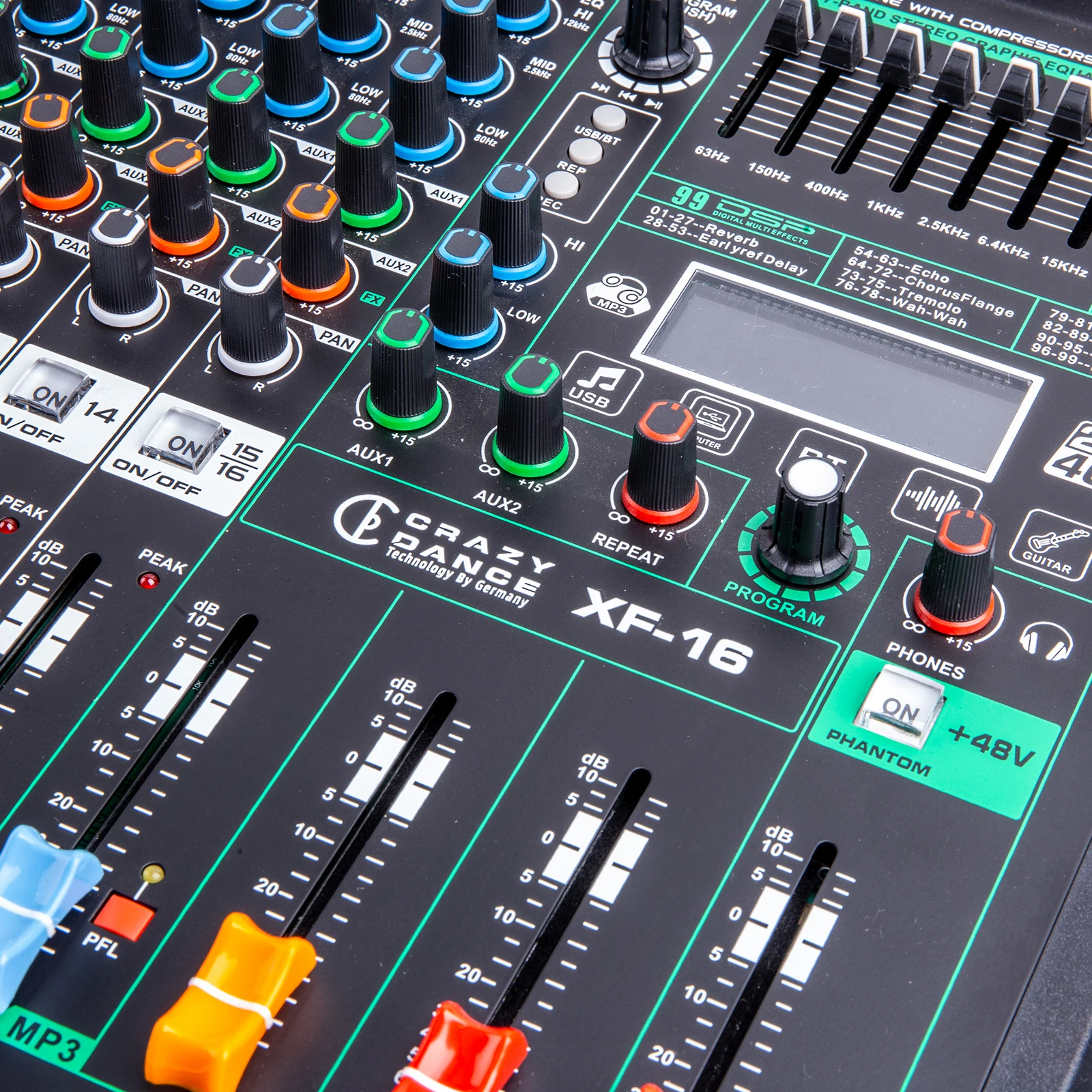 XF-16 المهنية وحدة تحكم الصوت المنزلية خلاط 16-Way USB تأثير صدى لعروض المسرح العروض الحية المواد المعدنية MP3